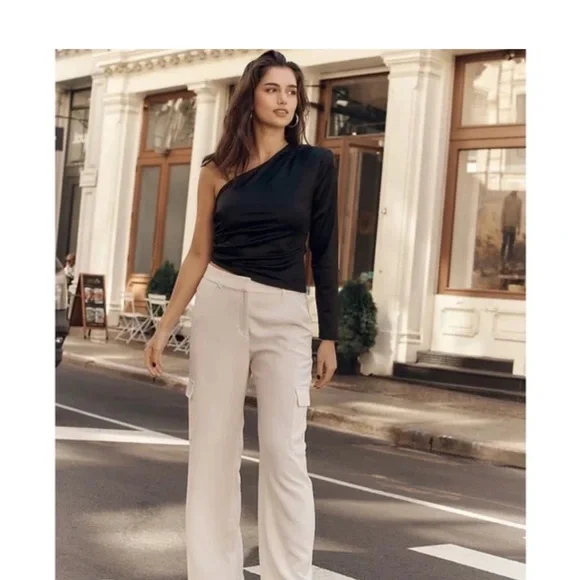 Express Black One-Shoulder Satin Blouse - Picture 2 of 8